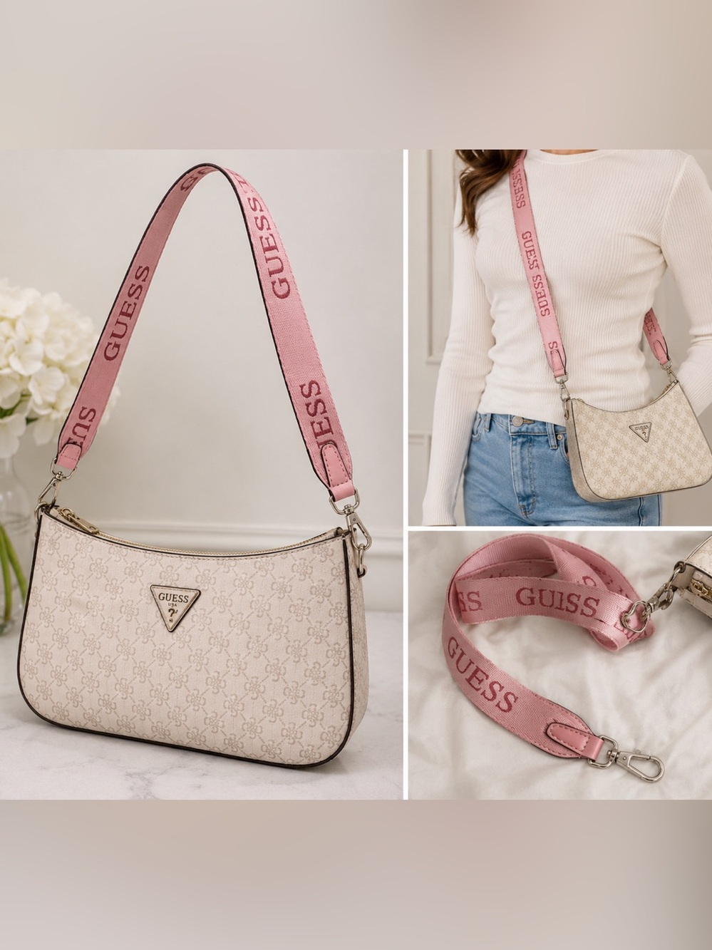 GUESS Pink Logo Bag Strap – New with Tags